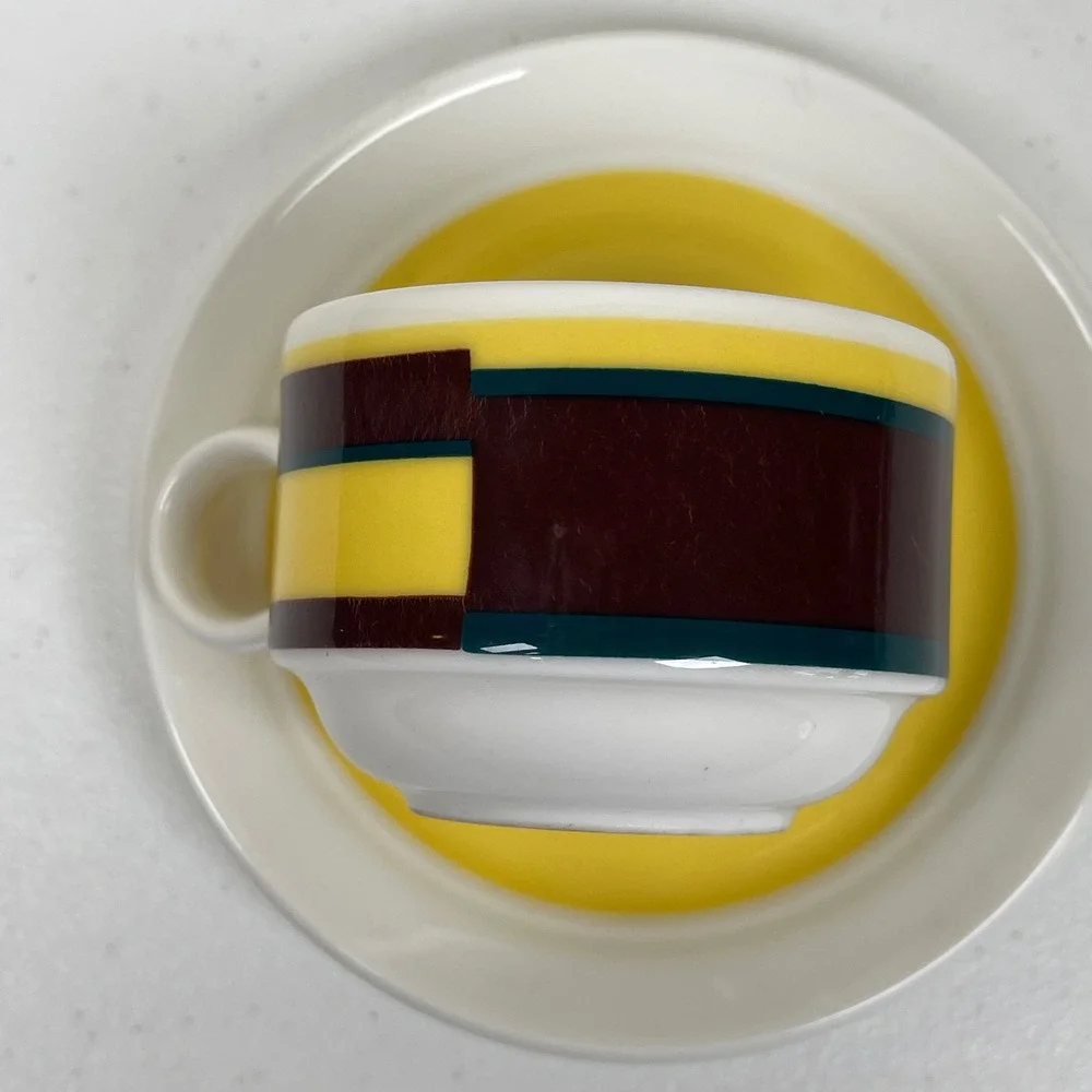 Villeroy & Boch Cup Saucer Set Luxembourg Geometric Yellow Brown Art Deco Design